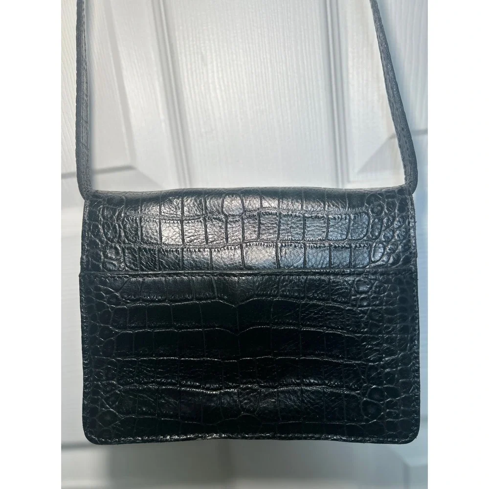 Patricia Nash Crossbody Bag Croc Embossed Black Leather Cross Turn Lock Small